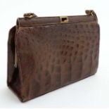 Vintage Retro : Crocodile skin conker brown handbag, Made by Fassbender England,