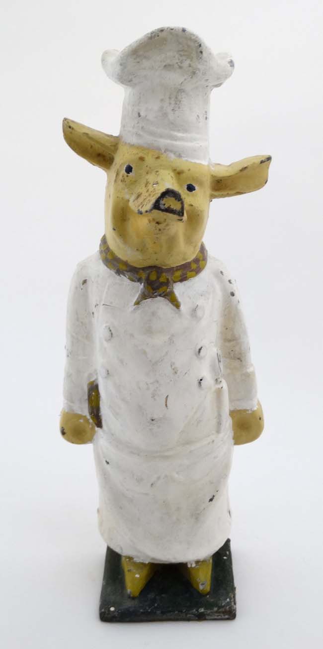 A shop display model of a polychrome painted cast iron model of a of a comical pig in chefs whites - Image 3 of 5