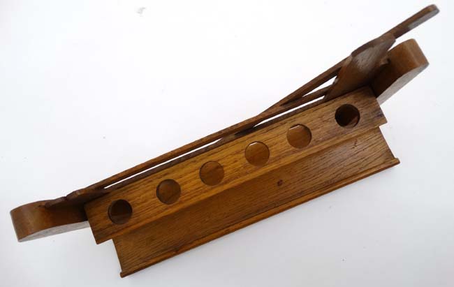 An early 20thC novelty pipe rack of 6 divisions formed as a gate 12" wide x 3" deep x 8" high - Image 5 of 5