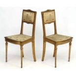 Mid Century / Hollywood Regency : a pair of gilt wood and silk upholstered continental salon chairs