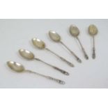 A set of 6 French silver teaspoons with hoof formed handles and traces of gilding to bowls 3 1/2"