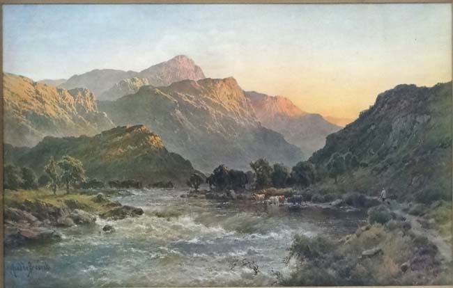 After Alfred De Breanski Snr (1852-1928) Pair of coloured prints Cattle drinking at Highland river - Image 3 of 6