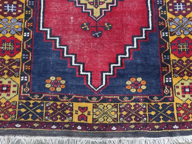 Rug / Carpet : A hand made woollen rug with blue ground, double medallion to centre and yellow , - Image 4 of 9
