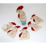 Kitchenalia : A vintage set of 6 felt egg cosys formed as cockerels / roosters Each approx 5 1/4