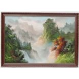 W Dossi XX Oil on canvas Waterfall in the mountains Signed lower left 24 x 36"