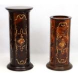 Two Italian lacquered walnut inlaid items, a stick stand and column bust stand with cupboard,