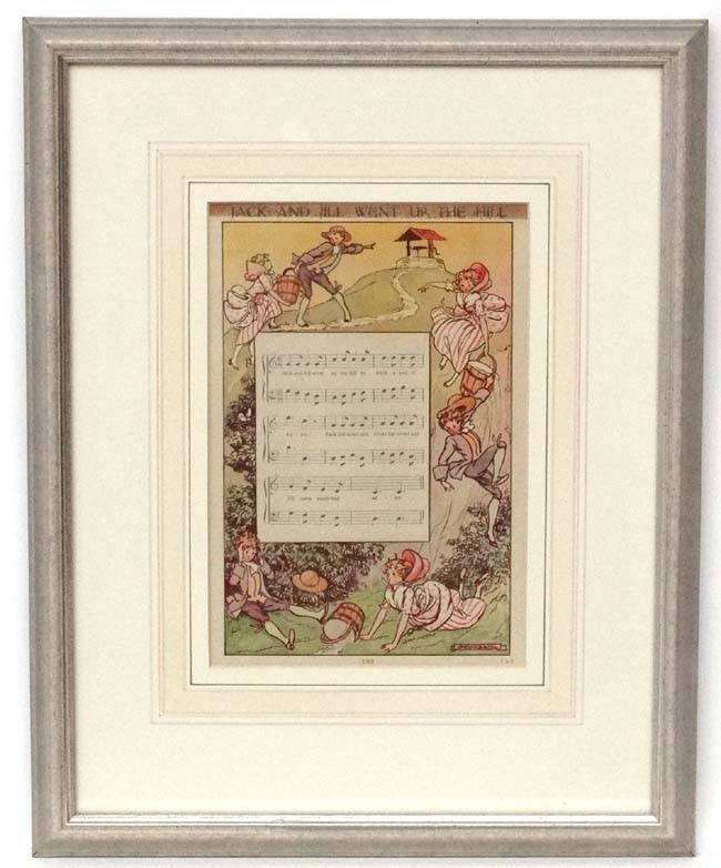 After Monseill Coloured print Nursery Rhyme ' Jack and Jill went up the Hill ' Facsimile signature