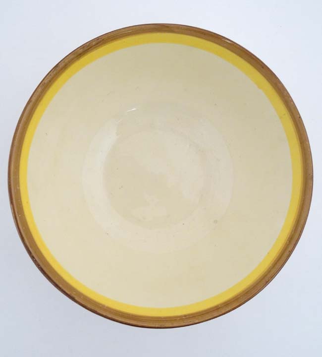 A c1930's Clarice Cliff '' Rhondanthe '' pattern bowl hand painted in yellow, orange, - Image 2 of 8