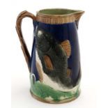 A late 19thC Majolica '' Leaping Fish '' Pitcher / Jug in the style of Joseph Holcroft,