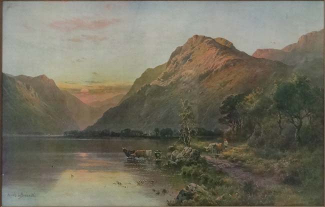 After Alfred De Breanski Snr (1852-1928) Pair of coloured prints Cattle drinking at Highland river - Image 4 of 6