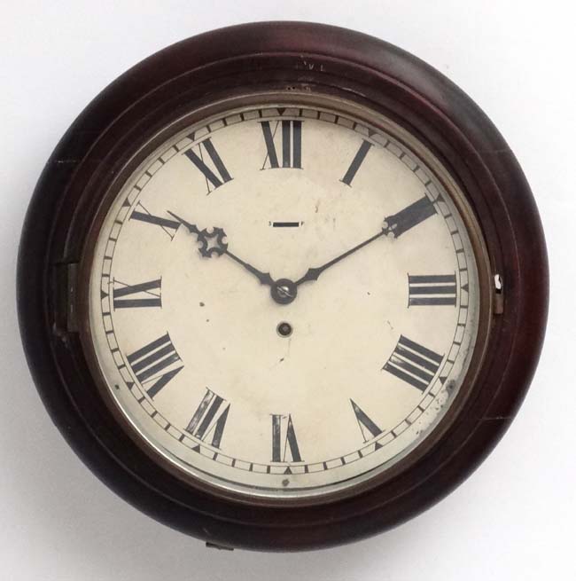 Clock : a 19 th C mahogany cased 12" wall Timepiece Clock , with fast - slow below 12,