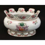 A 20thC Cantonese Chinese export famille rose pot having castellated rim,