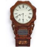 Clock : a 19thC 12" inlaid walnut cased 8 day wall clock with glazed and hinged aperture lower,