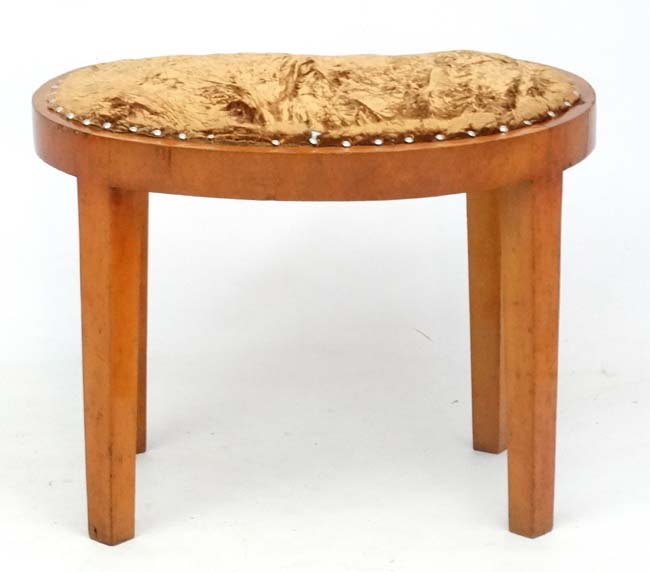 Art Deco : A kidney shaped burr Maple four legged ( slightly tapering) Gold upholstered stool. - Image 5 of 5