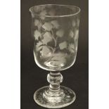 A late 19thC / early 20thC glass with acid etched lily of the valley decoration 5 1/4" high