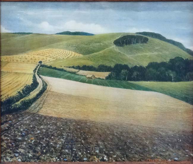 After C R W Nevinson (1889-1946) ARA Coloured print ' The Peaceful Rhythm of the Downs ' Titled - Image 3 of 4