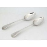 A pair of Old English pattern dessert spoons hallmarked London 1801 maker WS 7" long (64g)
