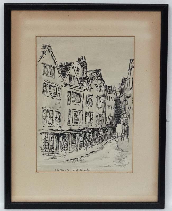 P Nichols XIX-XX Rare monochrome hand touched print ' Cloth Fair - The Last of old London ' Signed