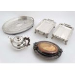 A collection of assorted silver plated wares to include teapot, galleried tray,