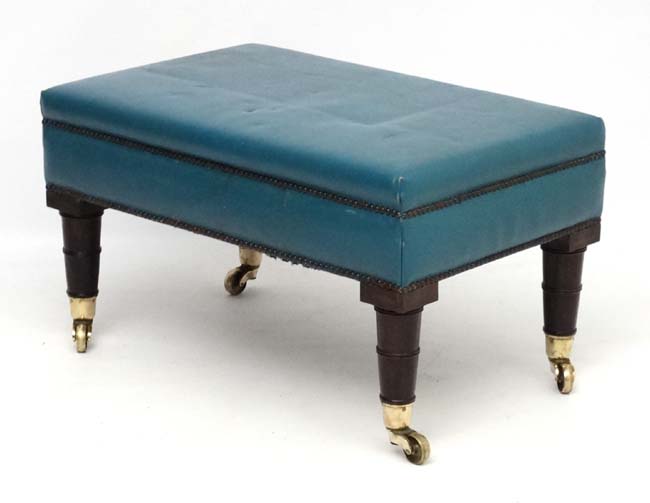 An 18thC style leather upholstered four legged stool on castors. - Image 4 of 4