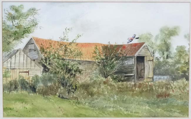 Reg Sampson XX Acylic watercolour ' Derelict Barn ' Signed and dated ' 92 ' and titled verso 10 x - Image 3 of 4