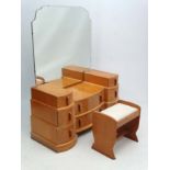 Art Deco : A burr maple dressing table and matching stool ,