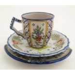 A collection of three items of Quimper pottery to include: A late 19th/early 20thC signed HB
