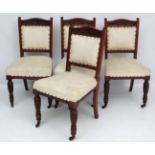 A set of 4 19thC upholstered spring seated walnut dining chairs 36 1/2" high CONDITION: