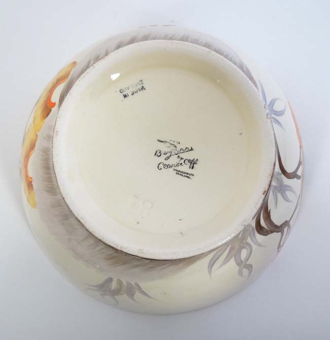 A c1930's Clarice Cliff '' Rhondanthe '' pattern bowl hand painted in yellow, orange, - Image 7 of 8