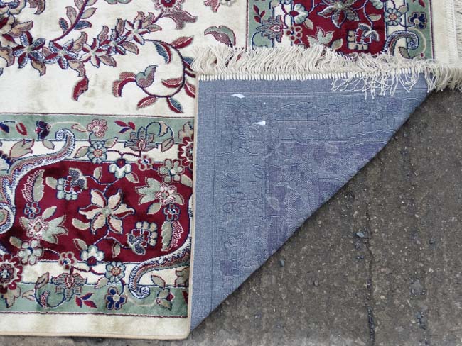 Carpet / Rug : a Tabriz machine made beige ground carpet, with sage green ground central medallion, - Image 5 of 8