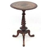 A mid - late Victorian conical twist column inlaid tripod table.