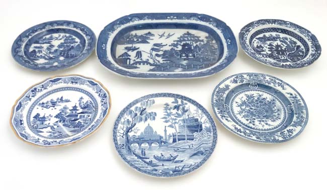 A collection of 4 19thC blue and white transfer printed plates , - Image 3 of 3