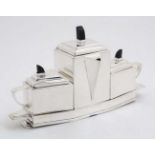 Art Deco : A 21st Century Art Deco style Silver Plate Tea Set , comprising of a Tea Pot ,