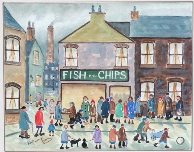 Linford France XX Industrial School Watercolour ' Fish and Chips ' Signed lower left 11 1/2 x 14 - Image 3 of 4