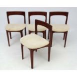 Vintage Retro : A set of 4 Danish Teak bow back dining chairs with oatmeal woven seats and four