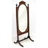 Manner of Edwards and Roberts : A 19thC fine quality inlaid and penwork cheval mirror 69 1/4" high