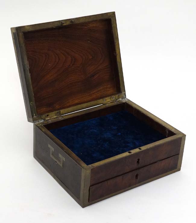 A burrwood Campaign box with brass edges and corners and drawer under. - Image 8 of 8