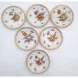 A set of 6 20thC Richard Klemm style Dresden side plates with fluted sides having polychrome floral