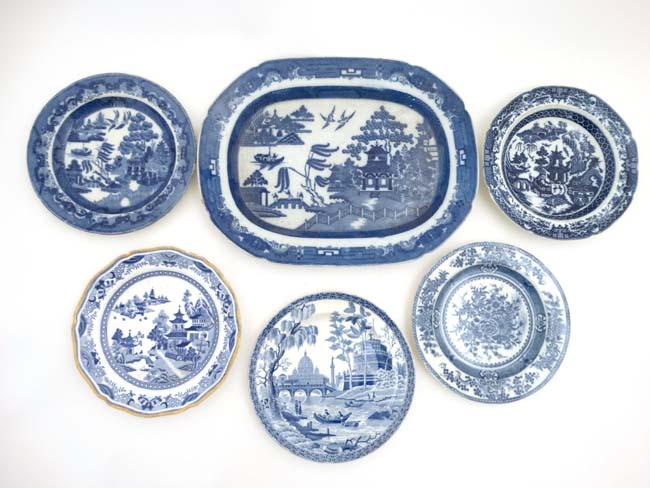 A collection of 4 19thC blue and white transfer printed plates ,