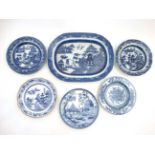 A collection of 4 19thC blue and white transfer printed plates ,