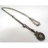 A silver watch chain with silver plated clasp and hallmarked silver fob. Hallmarked Birmingham 1913.