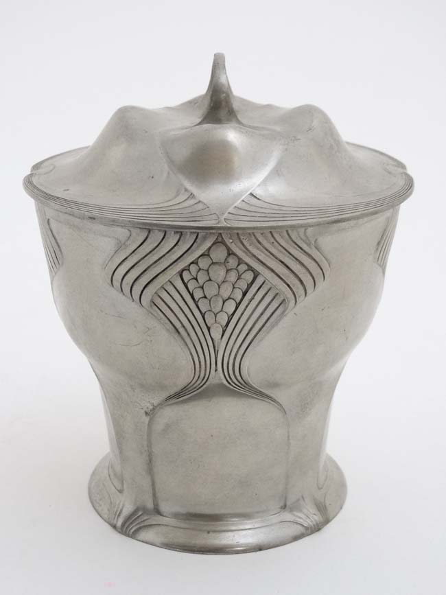 Orivit : An Art Nouveau pewter circular lidded pot, marked under ' Orivit 2487 ', - Image 3 of 7