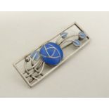 An Art Nouveau style silver brooch with enamelled decoration in the Mackintosh style. Marked 925.