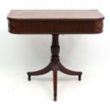 A Regency pedestal mahogany console table with reeded tripod legs etc 36" wide x 19 3/4" deep x 31"