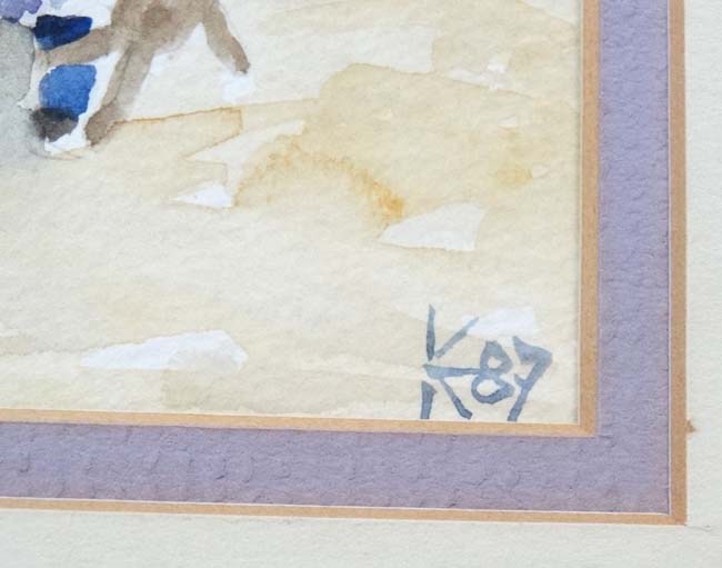 Kim Pragnell '87' Watercolour Punch and Judy show Monogrammed and dated lower right 7 1/4 x 5" - Image 4 of 4