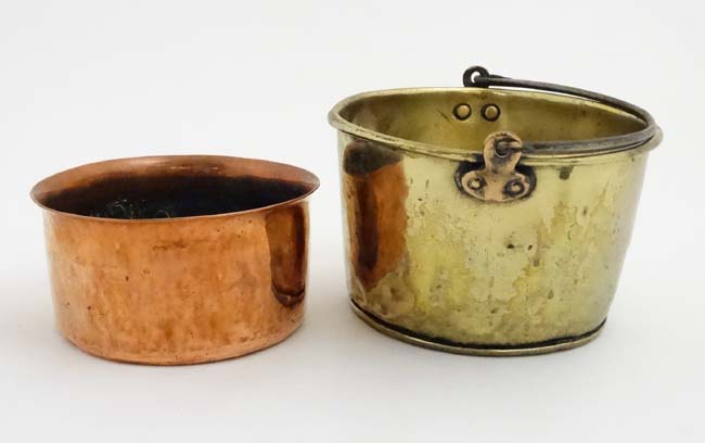 A brass jam pan with wing over handle together with a copper pot stamped A Fountaine Bros, - Image 2 of 4