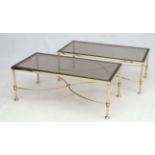 Mid Century / Hollywood Regency : A pair of gold plated brass coffee tables (in the manner of