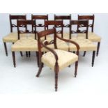 A set of 8 mahogany late Regency Overstuffed dining chairs ( 7+1) approx 32 1/4" high