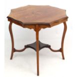 A Victorian Rosewood strung and inlaid 2-tier occasional table 28 3/4" diameter x 27 1/2" high