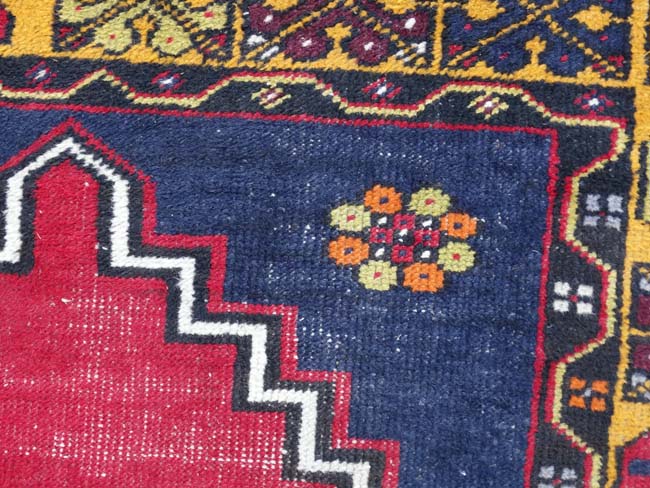 Rug / Carpet : A hand made woollen rug with blue ground, double medallion to centre and yellow , - Image 7 of 9